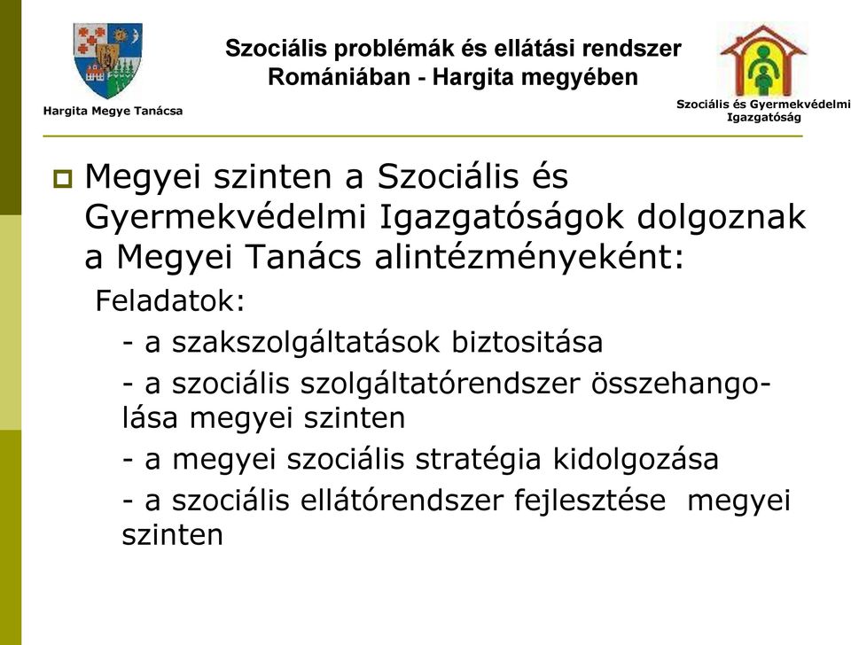 szakszolgáltatások biztositása - a szociális szolgáltatórendszer összehangolása megyei