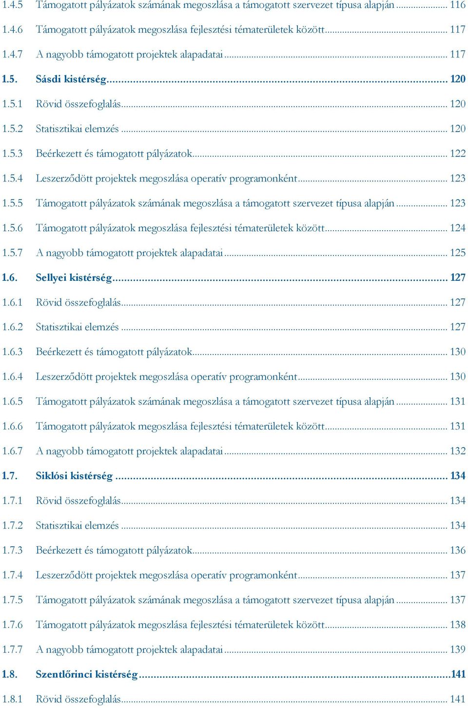 .. 123 1.5.5 Támogatott pályázatok számának megoszlása a támogatott szervezet típusa alapján... 123 1.5.6 Támogatott pályázatok megoszlása fejlesztési tématerületek között... 124 1.5.7 A nagyobb támogatott projektek alapadatai.