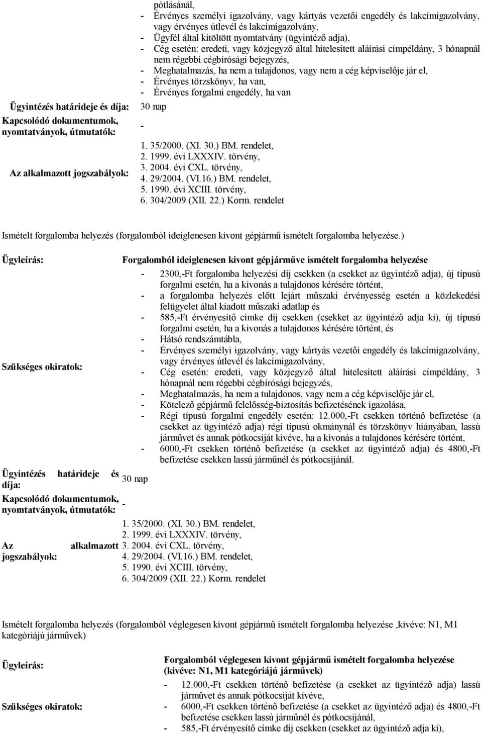 van, Érvényes forgalmi engedély, ha van, Ismételt forgalomba helyezés (forgalomból ideiglenesen kivont gépjármű ismételt forgalomba helyezése.