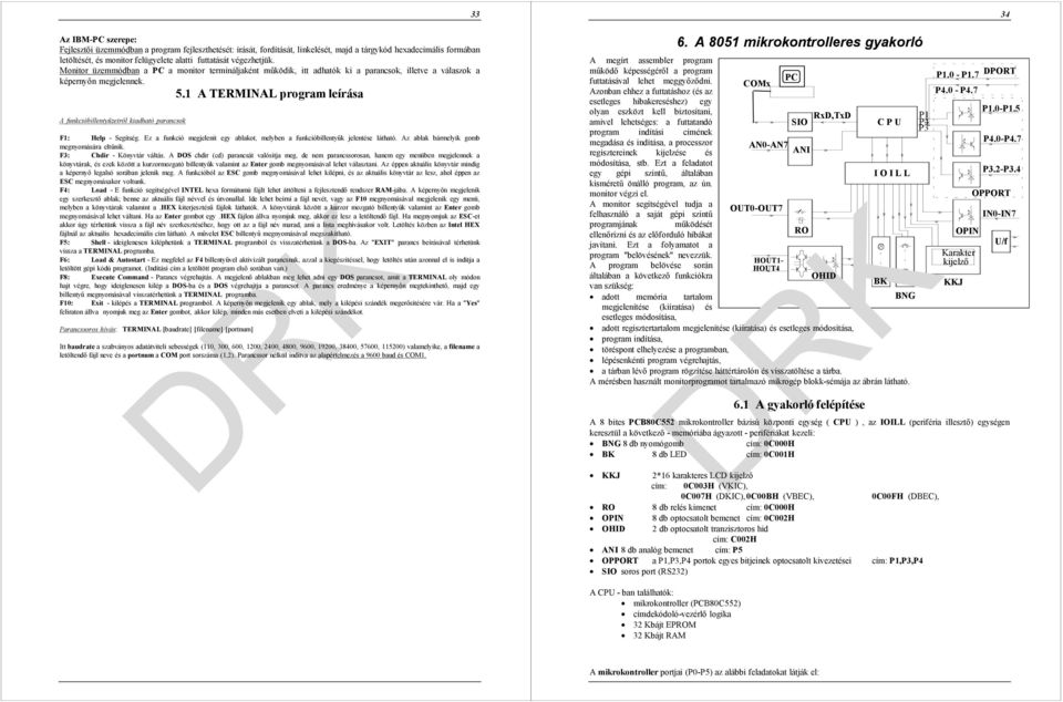 1 A TERMINAL program leírása A funkcióbillentyűzetről kiadható parancsok F1: Help - Segítség. Ez a funkció megjelenít egy ablakot, melyben a funkcióbillentyűk jelentése látható.