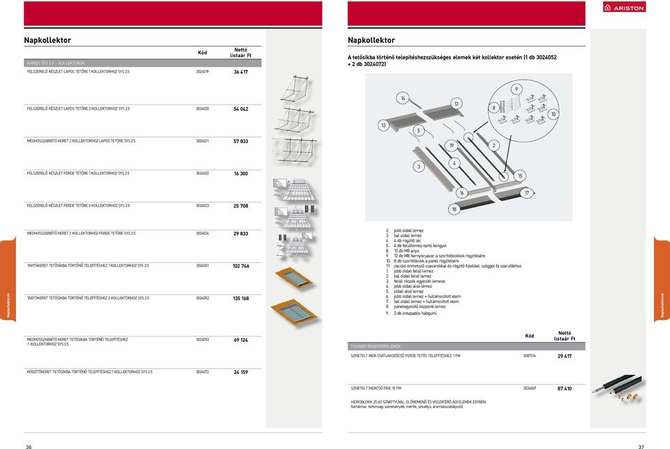 5 3024019 36 417 9 felszerelő készlet lapos tetőre 2 kollektorhoz SYS 2.5 3024020 54 042 14 12 8 10 13 5 meghosszabbító keret 2 kollektorhoz lapos tetőre SYS 2.
