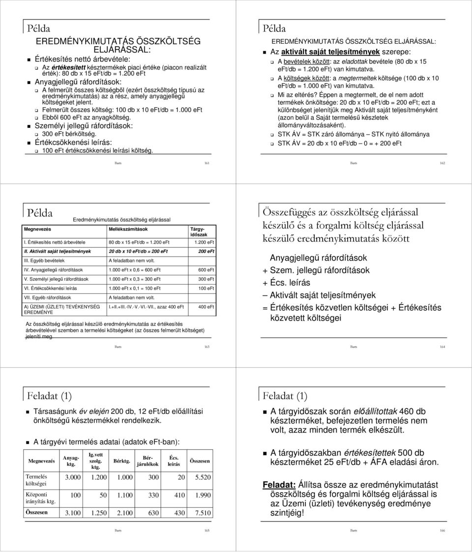 Felmerült összes költség: 100 db x 10 eft/db = 1.000 eft Ebből 600 eft az anyagköltség. Személyi jellegű ráfordítások: 300 eft bérköltség.