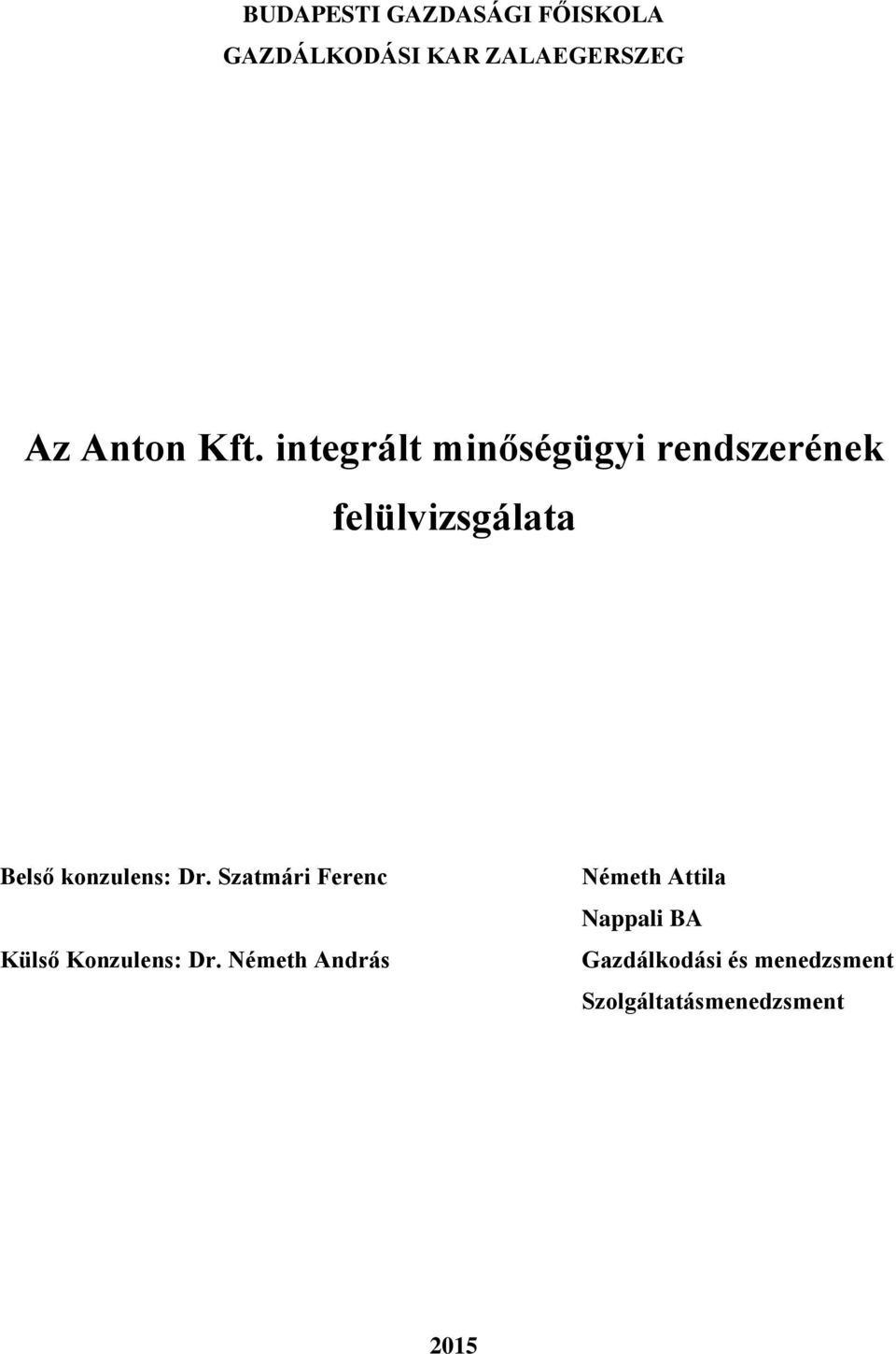 konzulens: Dr. Szatmári Ferenc Külső Konzulens: Dr.