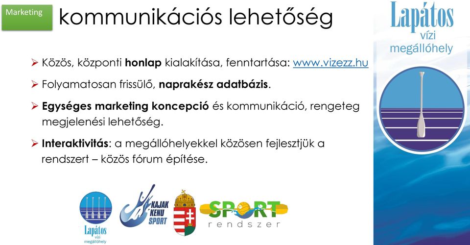 Egységes marketing koncepció és kommunikáció, rengeteg megjelenési lehetőség.