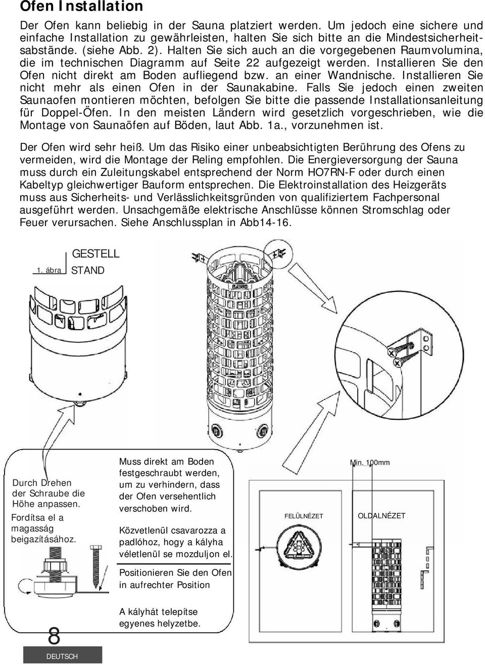 an einer Wandnische. Installieren Sie nicht mehr als einen Ofen in der Saunakabine.