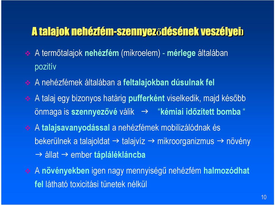 szennyezővé válik kémiai időzített bomba A talajsavanyodással a nehézfémek mobilizálódnak és bekerülnek a talajoldat talajvíz