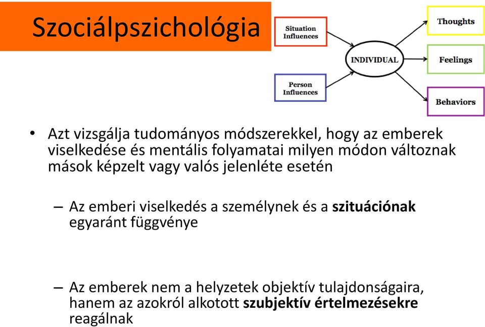 emberi viselkedés a személynek és a szituációnak egyaránt függvénye Az emberek nem a