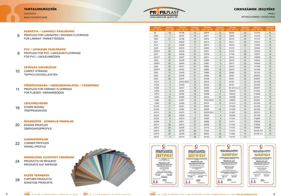 CSEMPÉHEZ PROFILES FOR CERAMIC FLOORINGS FÜR FLIESEN / KERAMIKBÖDEN LÉPCSŐÉLVÉDŐK STAIRS NOSING TREPPENKANTEN ÖSSZEKÖTŐ - ÁTHIDALÓ PROFILOK EDGING PROFILES ÜBERGANGSPROFILE SAROKPROFILOK CORNER