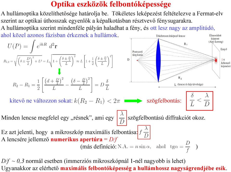 A hullámoptika szerint mindenféle pályán haladhat a fény, és ott lesz nagy az amplitúdó, ahol közel azonos fázisban érkeznek a hullámok.