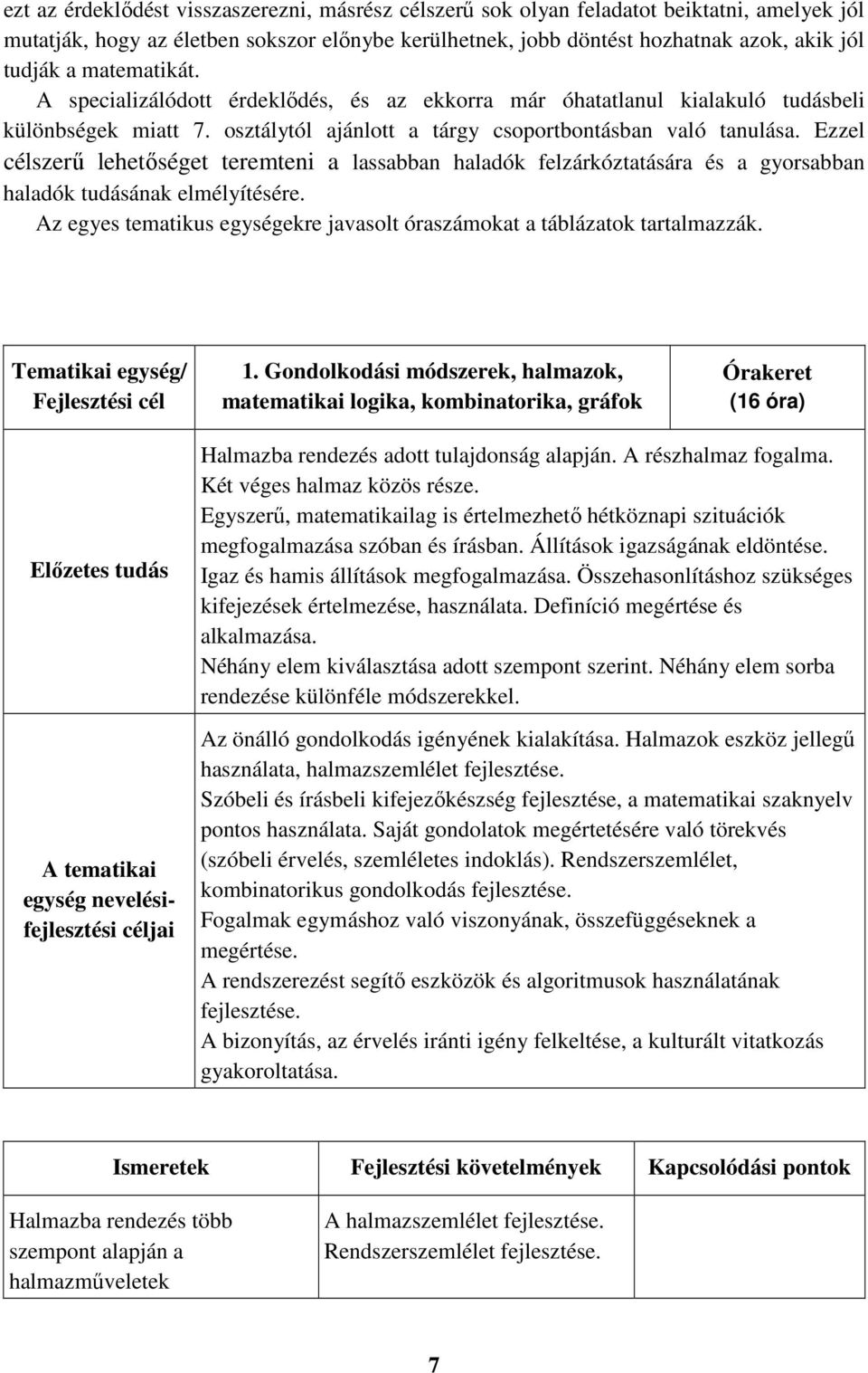 Ezzel célszerű lehetőséget teremteni a lassabban haladók felzárkóztatására és a gyorsabban haladók tudásának elmélyítésére.