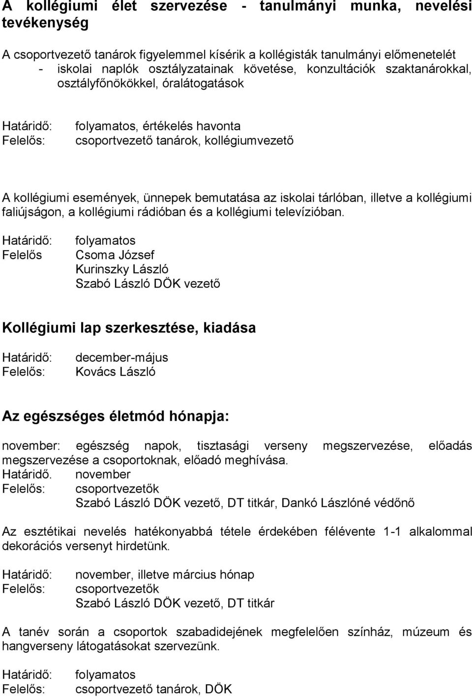 kollégiumi faliújságon, a kollégiumi rádióban és a kollégiumi televízióban.