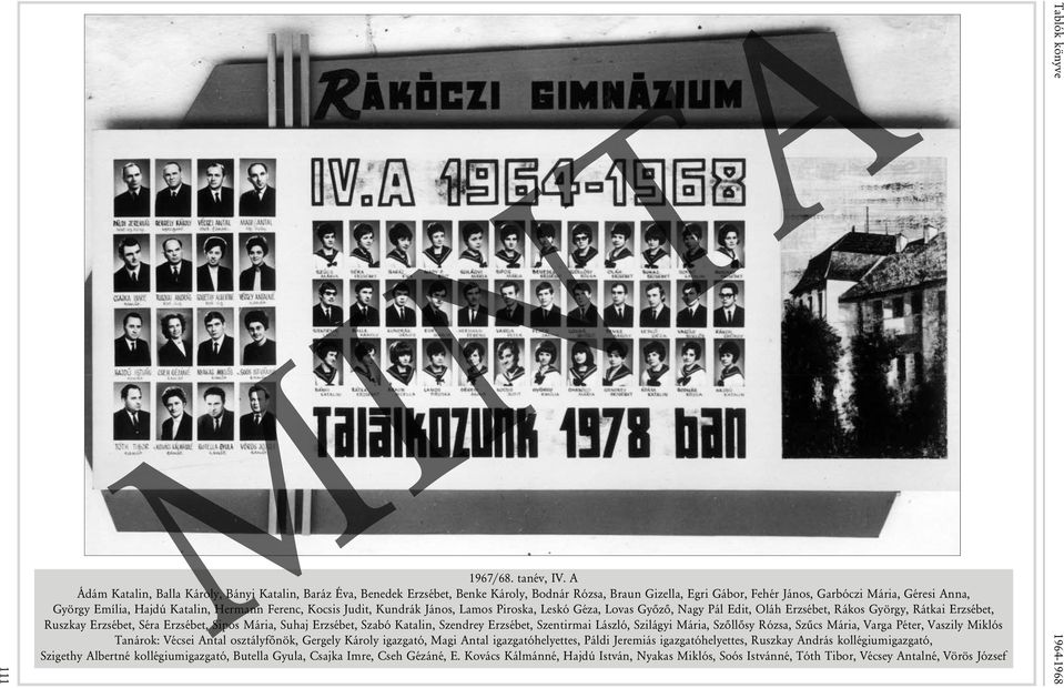 Katalin, Hermann Ferenc, Kocsis Judit, Kundrák János, Lamos Piroska, Leskó Géza, Lovas Gyõzõ, Nagy Pál Edit, Oláh Erzsébet, Rákos György, Rátkai Erzsébet, Ruszkay Erzsébet, Séra Erzsébet, Sipos