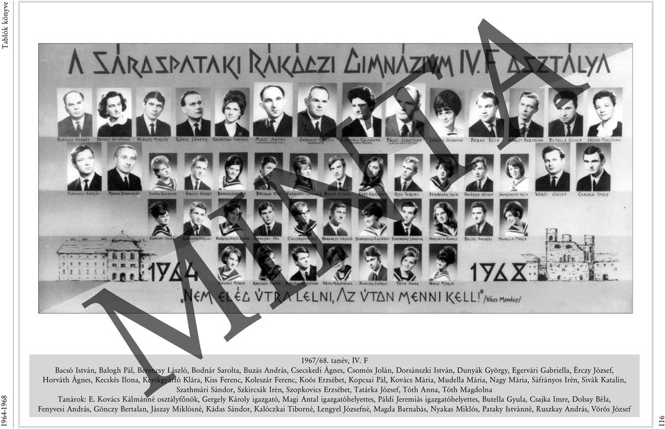Ilona, Kerékgyártó Klára, Kiss Ferenc, Koleszár Ferenc, Koós Erzsébet, Kopcsai Pál, Kovács Mária, Mudella Mária, Nagy Mária, Sáfrányos Irén, Sivák Katalin, Szathmári Sándor, Szkircsák Irén,