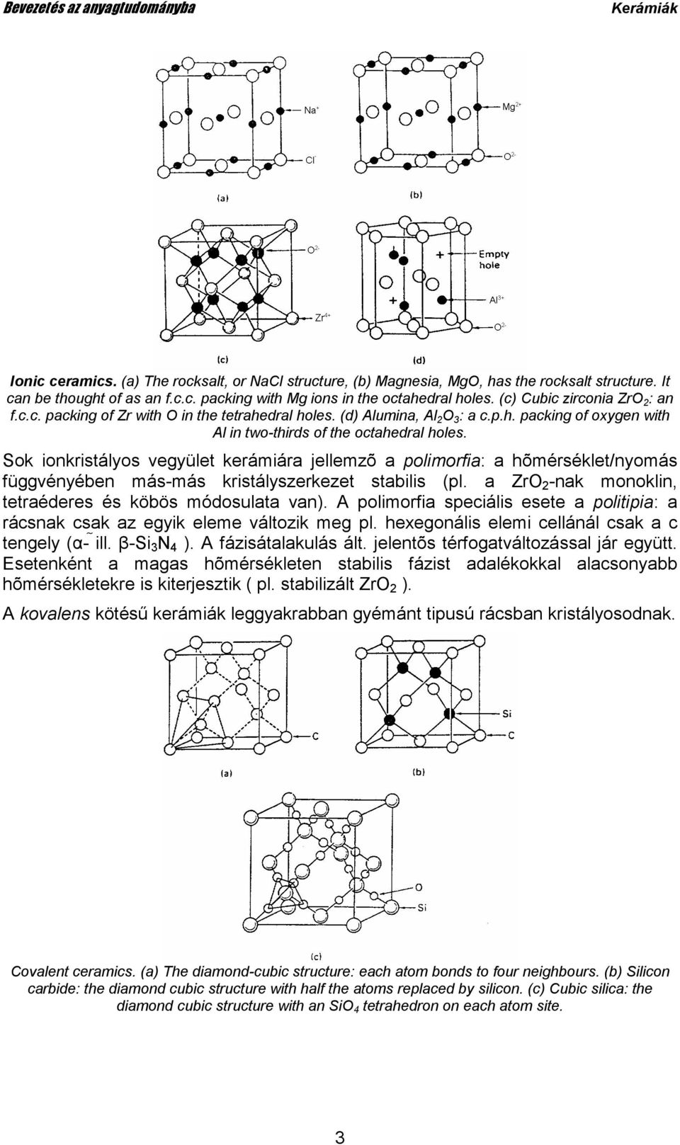 Sok ionkristályos vegyület kerámiára jellemzõ a polimorfia: a hõmérséklet/nyomás függvényében más-más kristályszerkezet stabilis (pl. a ZrO 2 -nak monoklin, tetraéderes és köbös módosulata van).