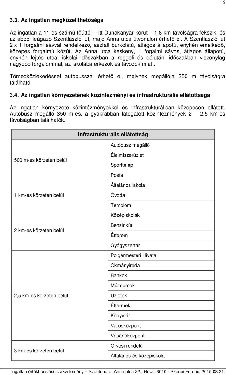 Az Anna utca keskeny, 1 fogalmi sávos, átlagos állapotú, enyhén lejtős utca, iskolai időszakban a reggeli és délutáni időszakban viszonylag nagyobb forgalommal, az iskolába érkezők és távozók miatt.