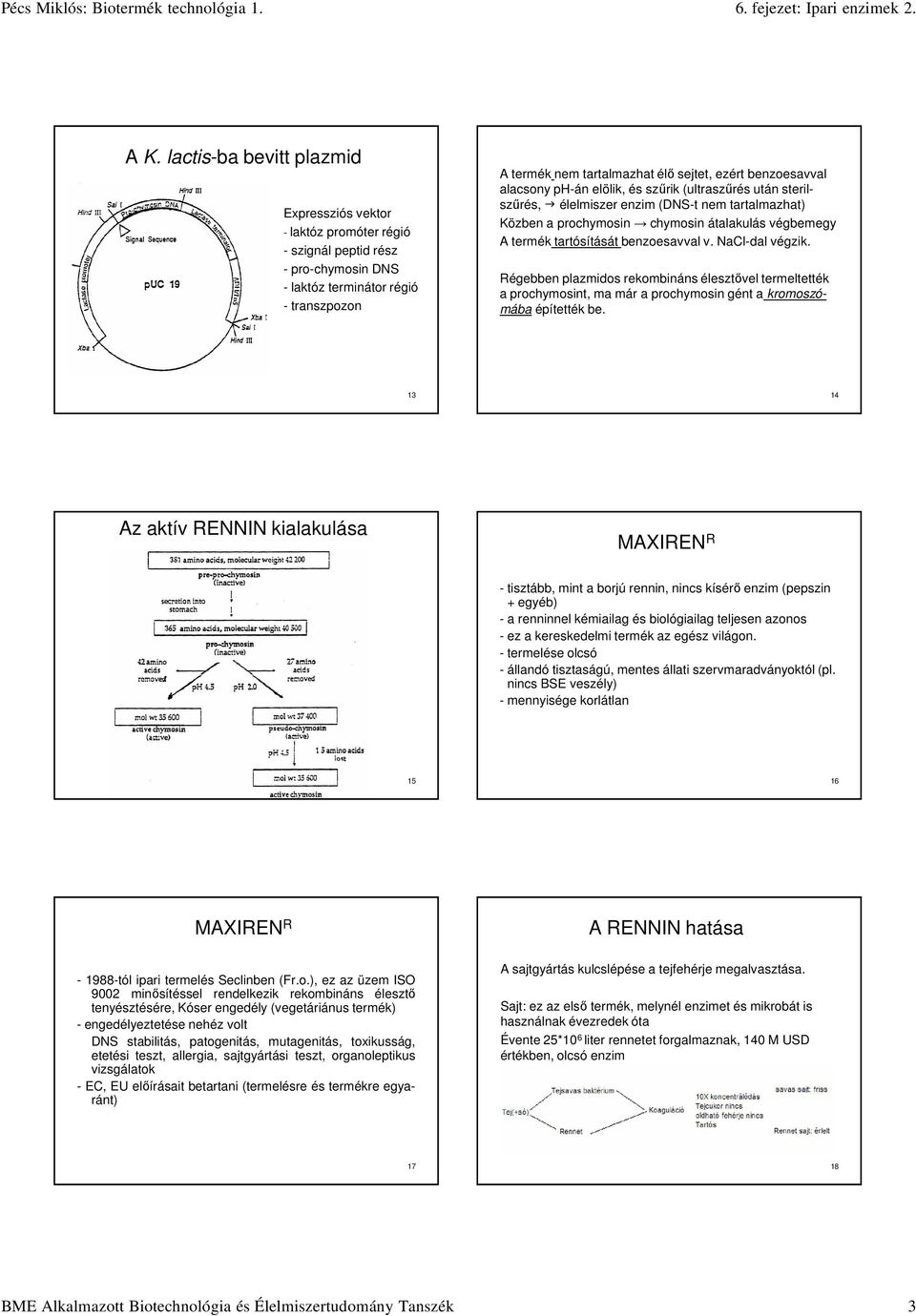 benzoesavval v. NaCl-dal végzik. Régebben plazmidos rekombináns élesztővel termeltették a prochymosint, ma már a prochymosin gént a kromoszómába építették be.