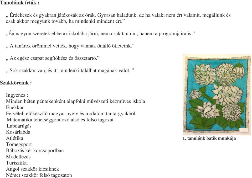 Sok szakkör van, és itt mindenki találhat magának valót.