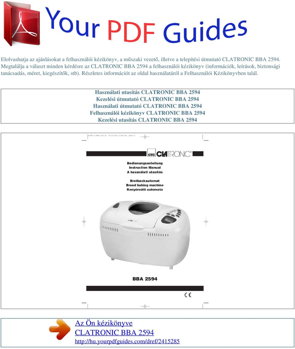 Az Ön kézikönyve CLATRONIC BBA - PDF Ingyenes letöltés