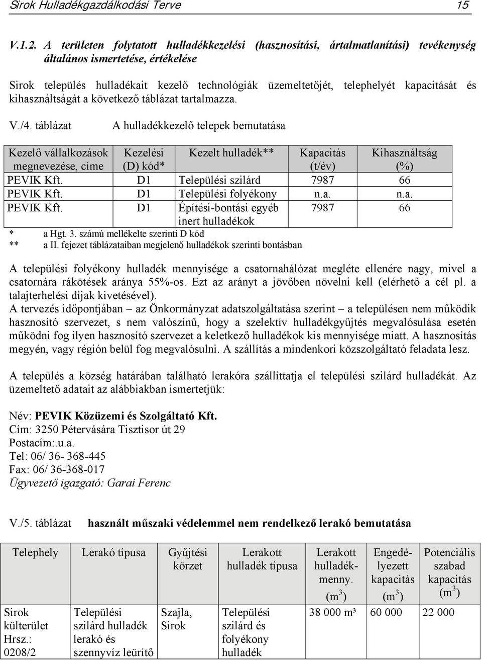 kapacitását és kihasználtságát a következő táblázat tartalmazza. V./4.