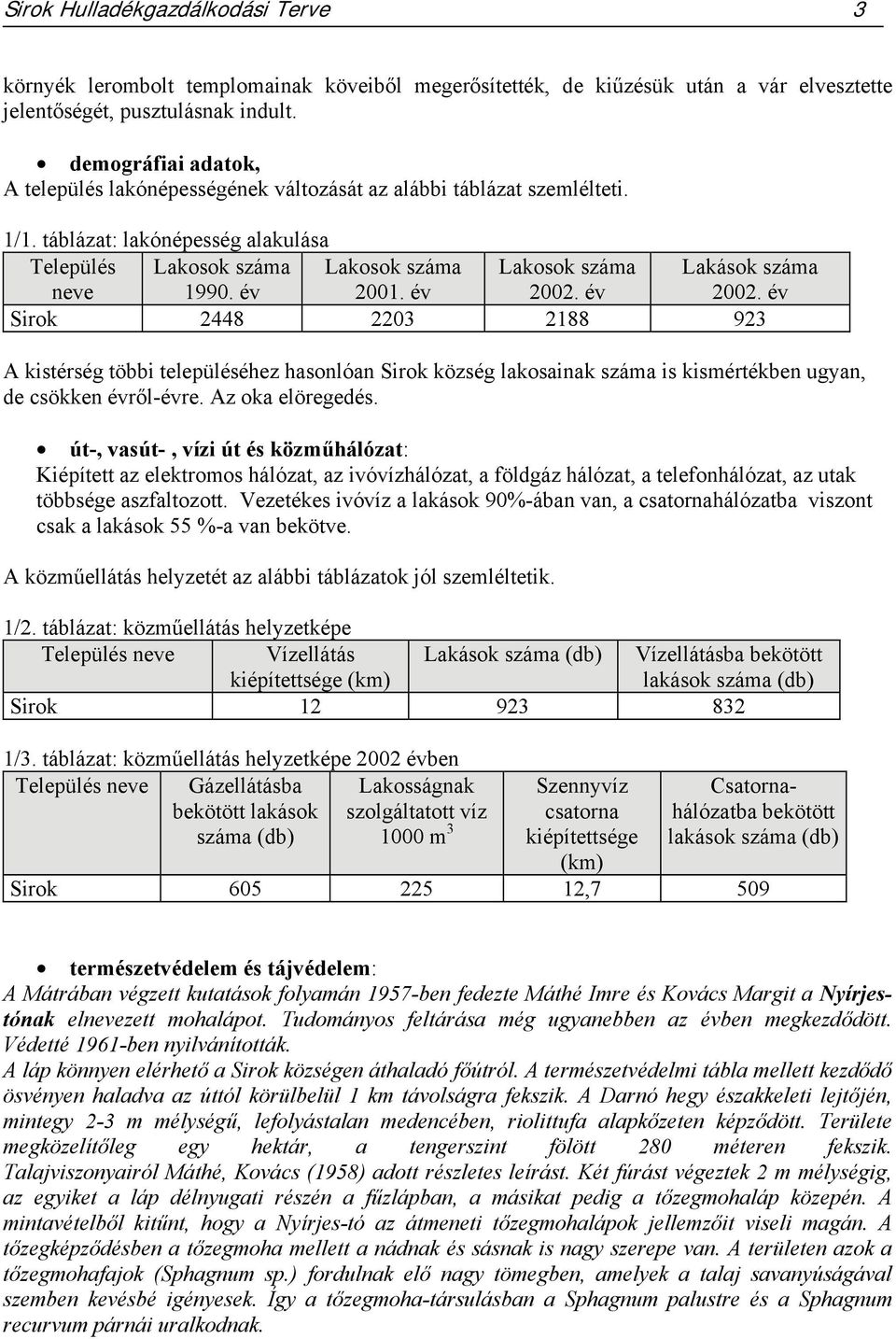 év Lakosok száma 2002. év Lakások száma 2002. év Sirok 2448 2203 2188 923 A kistérség többi településéhez hasonlóan Sirok község lakosainak száma is kismértékben ugyan, de csökken évről-évre.