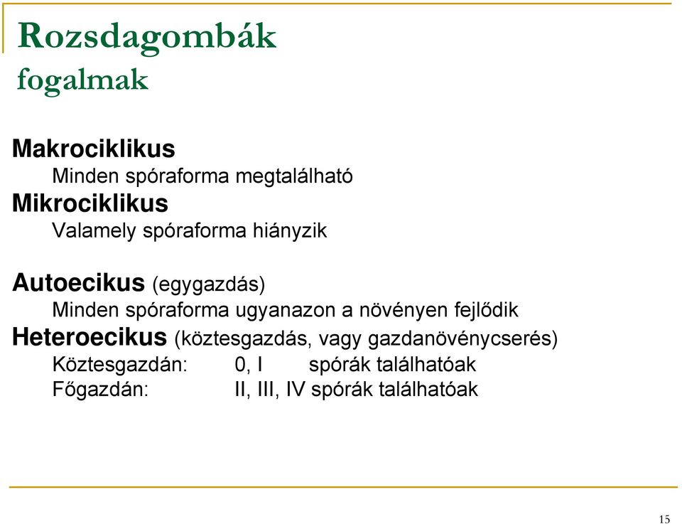 spóraforma ugyanazon a növényen fejlődik Heteroecikus (köztesgazdás, vagy