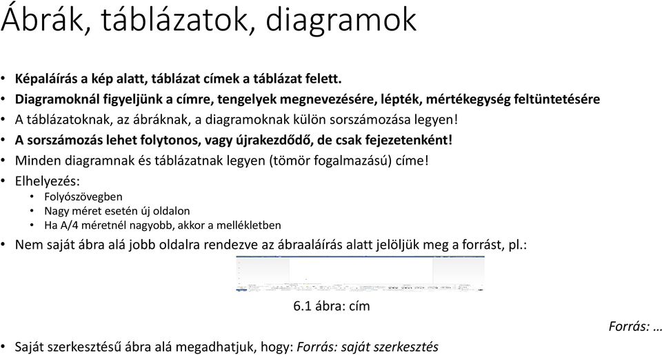 A sorszámozás lehet folytonos, vagy újrakezdődő, de csak fejezetenként! Minden diagramnak és táblázatnak legyen (tömör fogalmazású) címe!