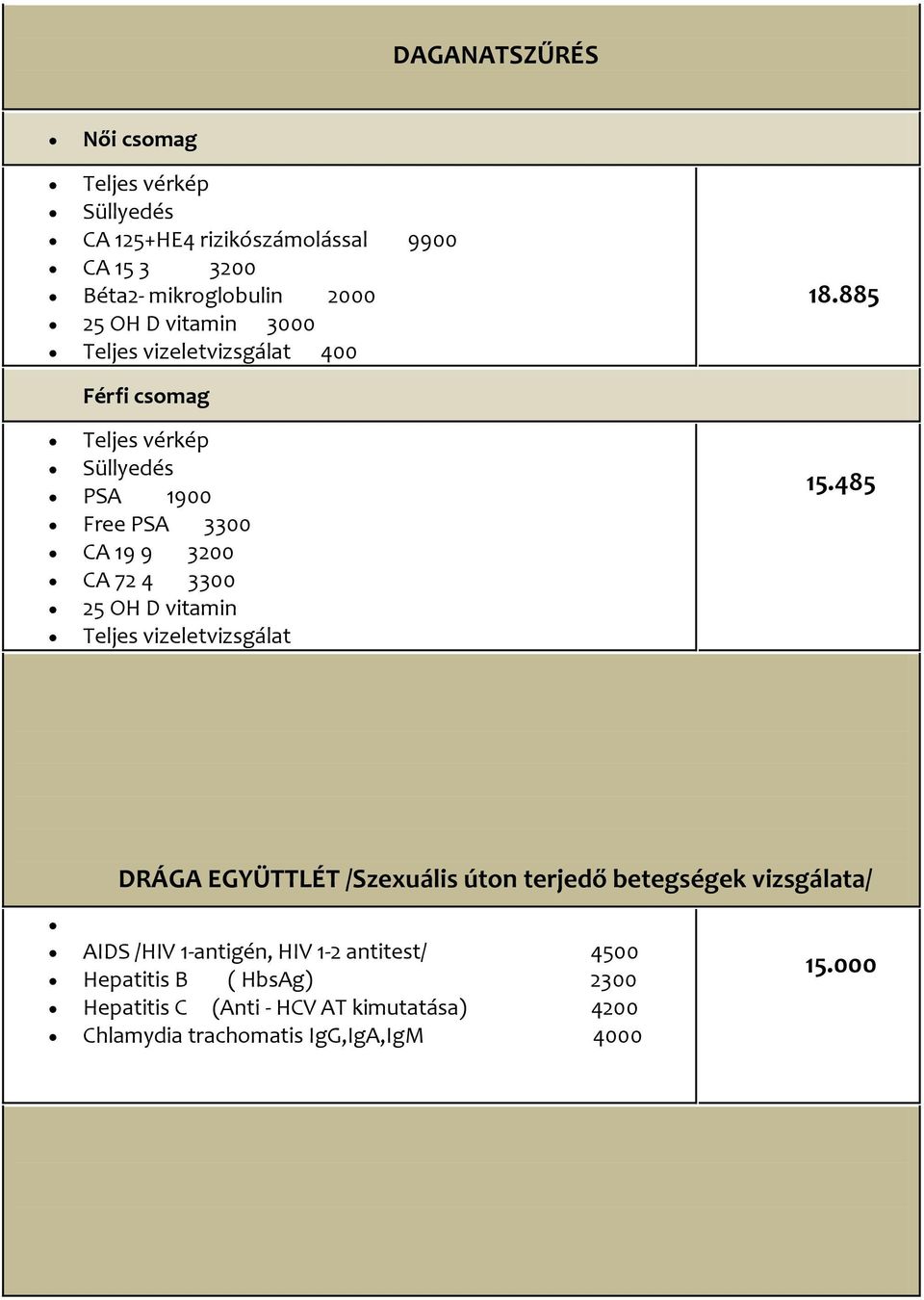 885 Férfi csomag Süllyedés PSA 1900 Free PSA 3300 CA 19 9 3200 CA 72 4 3300 25 OH D vitamin Teljes vizeletvizsgálat 15.