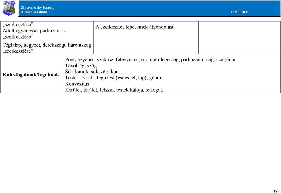 Kulcsfogalmak/fogalmak A szerkesztés lépéseinek átgondolása.