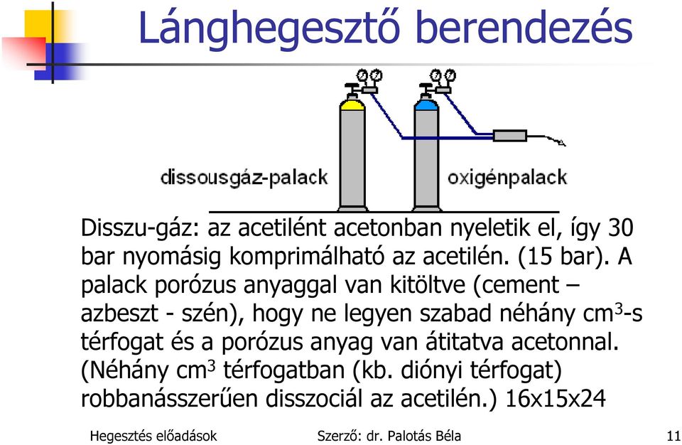 A palack porózus anyaggal van kitöltve (cement azbeszt - szén), hogy ne legyen szabad néhány cm 3 -s