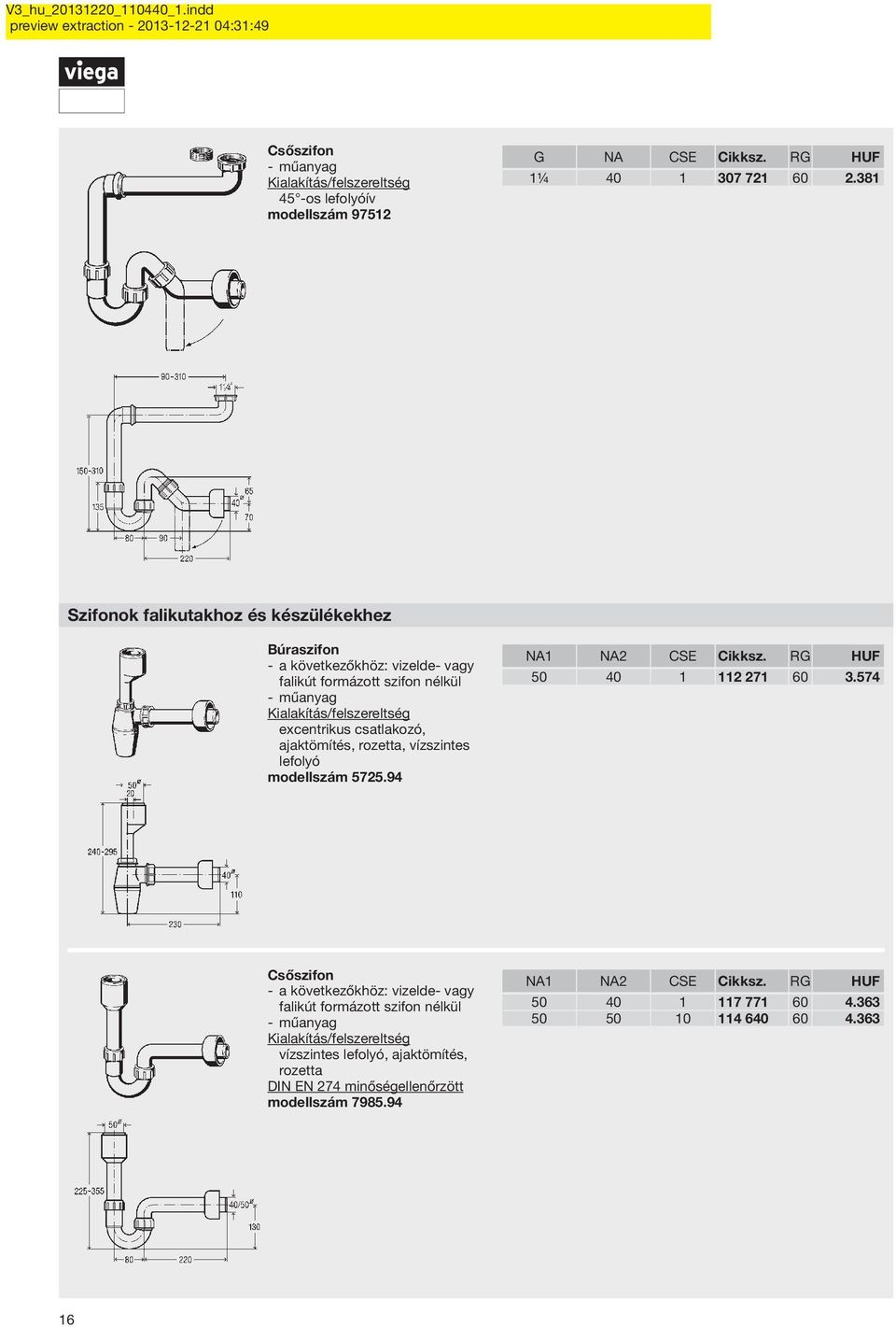 excentrikus csatlakozó, ajaktömítés, rozetta, vízszintes lefolyó modellszám 5725.94 NA1 NA2 CSE Cikksz.