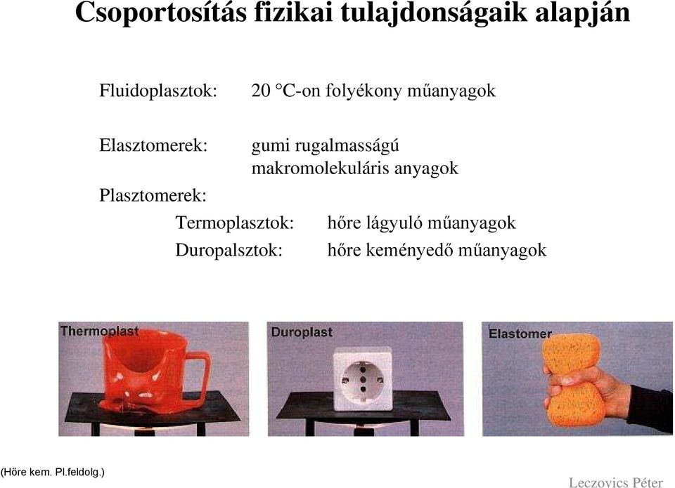 makromolekuláris anyagok Plasztomerek: Termoplasztok: hőre
