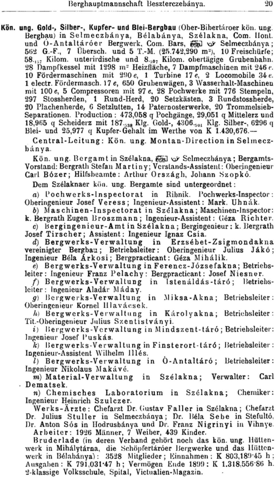 28 Dampfkessel mit 1298 m- Heizfläche, 7 Dampfmaschinen mit 246 e. 10 Fördermaschi