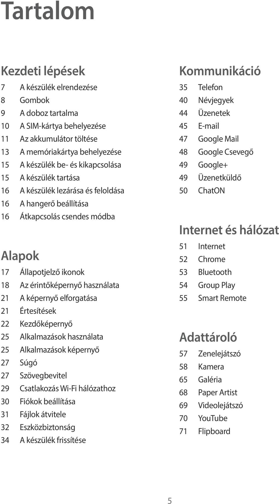 Értesítések 22 Kezdőképernyő 25 Alkalmazások használata 25 Alkalmazások képernyő 27 Súgó 27 Szövegbevitel 29 Csatlakozás Wi-Fi hálózathoz 30 Fiókok beállítása 31 Fájlok átvitele 32 Eszközbiztonság 34