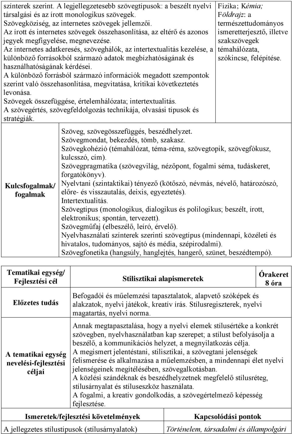 Az internetes adatkeresés, szöveghálók, az intertextualitás kezelése, a különböző forrásokból származó adatok megbízhatóságának és használhatóságának kérdései.