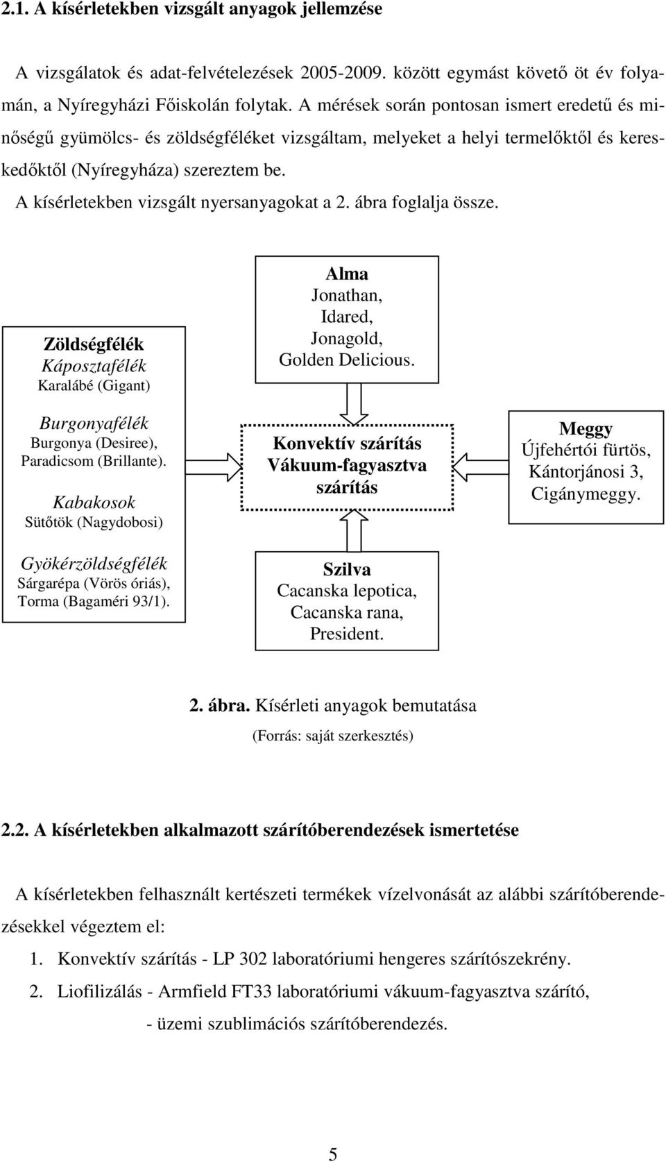 A kísérletekben vizsgált nyersanyagokat a 2. ábra foglalja össze. Zöldségfélék Káposztafélék Karalábé (Gigant) Burgonyafélék Burgonya (Desiree), Paradicsom (Brillante).