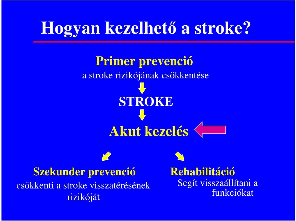 STROKE Akut kezelés Szekunder prevenció csökkenti a