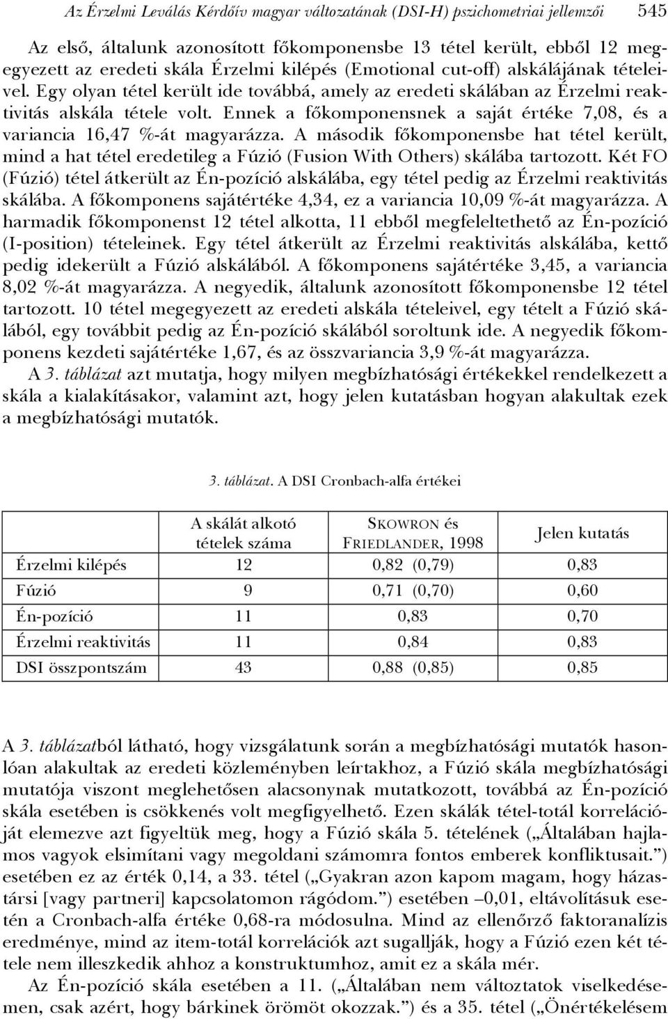 Ennek a főkomponensnek a saját értéke 7,08, és a variancia 16,47 %-át magyarázza. A második főkomponensbe hat tétel került, mind a hat tétel eredetileg a Fúzió (Fusion With Others) skálába tartozott.