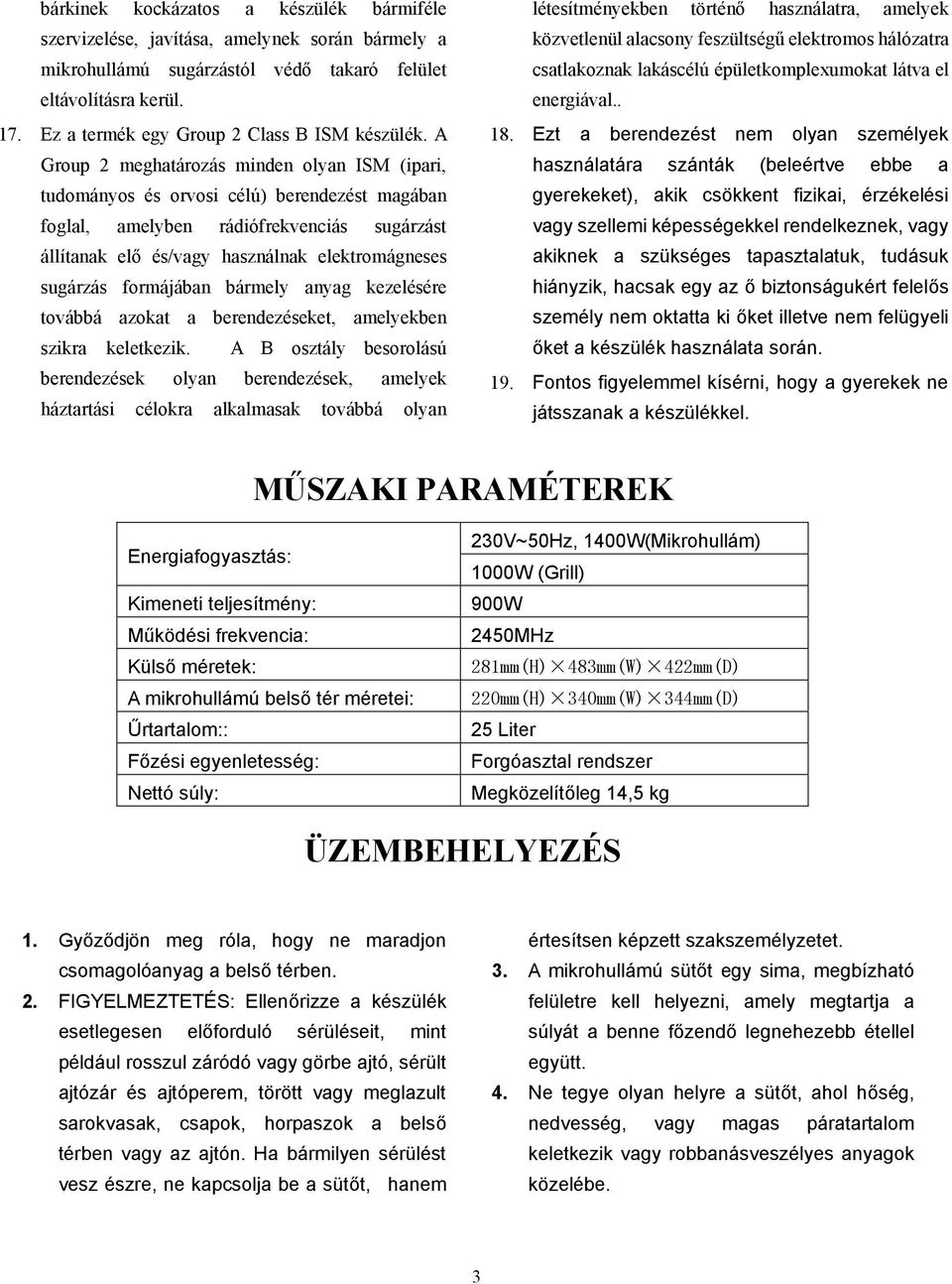 HASZNÁLATI ÚTMUTATÓ GRILLES MIKROHULLÁMÚ SÜTŐ MODELL: OM-025D - PDF  Ingyenes letöltés