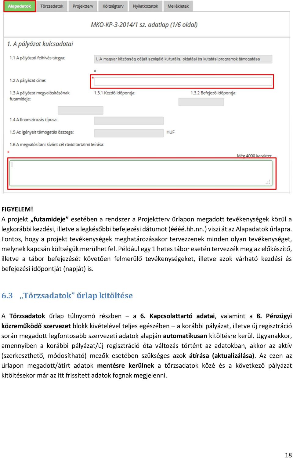 Például egy 1 hetes tábor esetén tervezzék meg az előkészítő, illetve a tábor befejezését követően felmerülő tevékenységeket, illetve azok várható kezdési és befejezési időpontját (napját) is. 6.