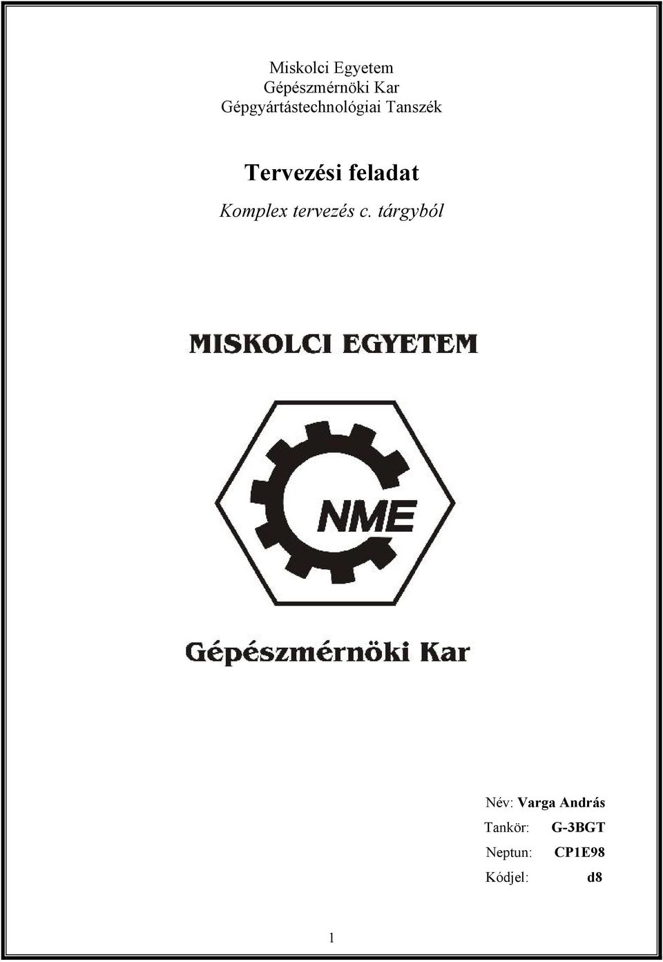 feladat Komplex tervezés c.