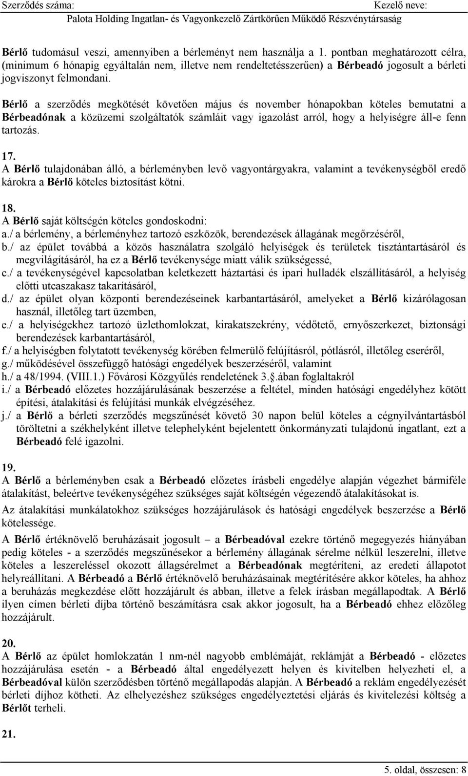 Helyiségbérleti szerződés minta - PDF Ingyenes letöltés