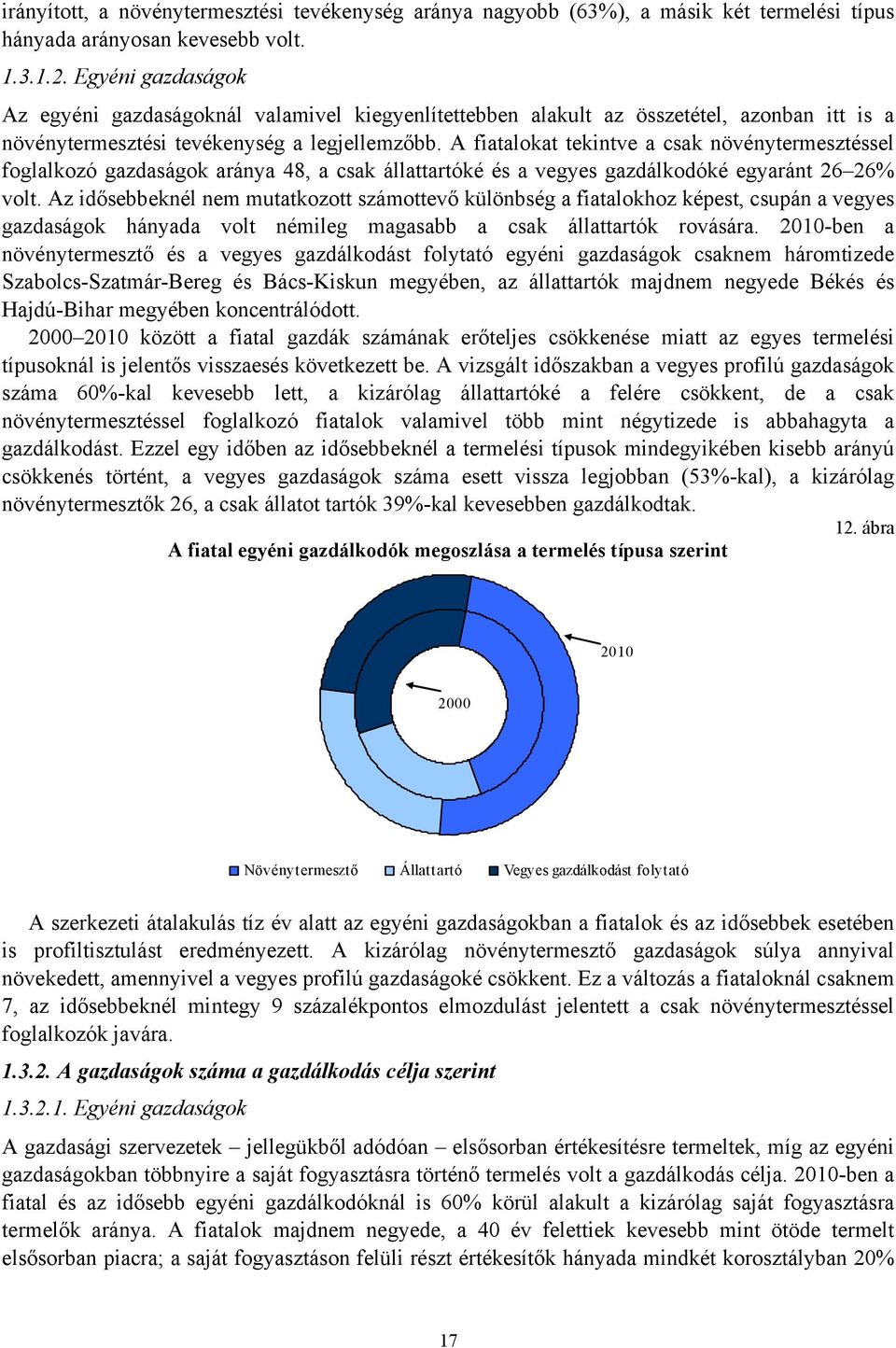 A fiatalokat tekintve a csak növénytermesztéssel foglalkozó gazdaságok aránya 48, a csak állattartóké és a vegyes gazdálkodóké egyaránt 26 26% volt.