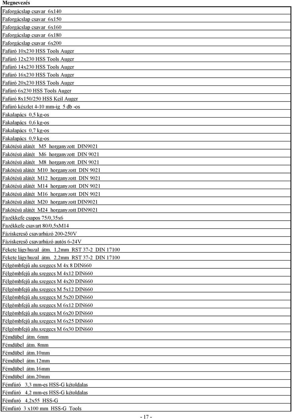 Fakalapács 0,6 kg-os Fakalapács 0,7 kg-os Fakalapács 0,9 kg-os Fakötésü alátét M5 horganyzott DIN9021 Fakötésü alátét M6 horganyzott DIN 9021 Fakötésü alátét M8 horganyzott DIN 9021 Fakötésü alátét