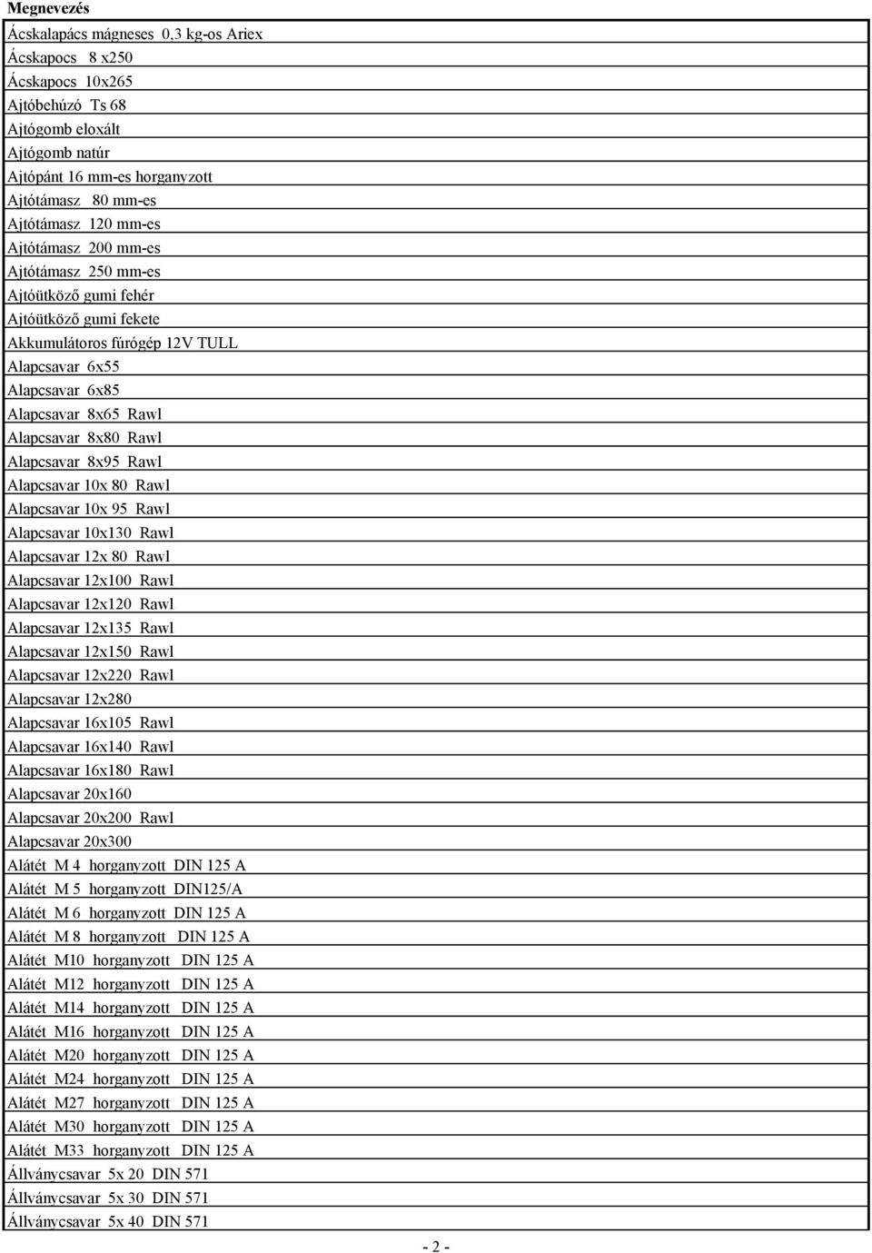 Alapcsavar 8x95 Rawl Alapcsavar 10x 80 Rawl Alapcsavar 10x 95 Rawl Alapcsavar 10x130 Rawl Alapcsavar 12x 80 Rawl Alapcsavar 12x100 Rawl Alapcsavar 12x120 Rawl Alapcsavar 12x135 Rawl Alapcsavar 12x150