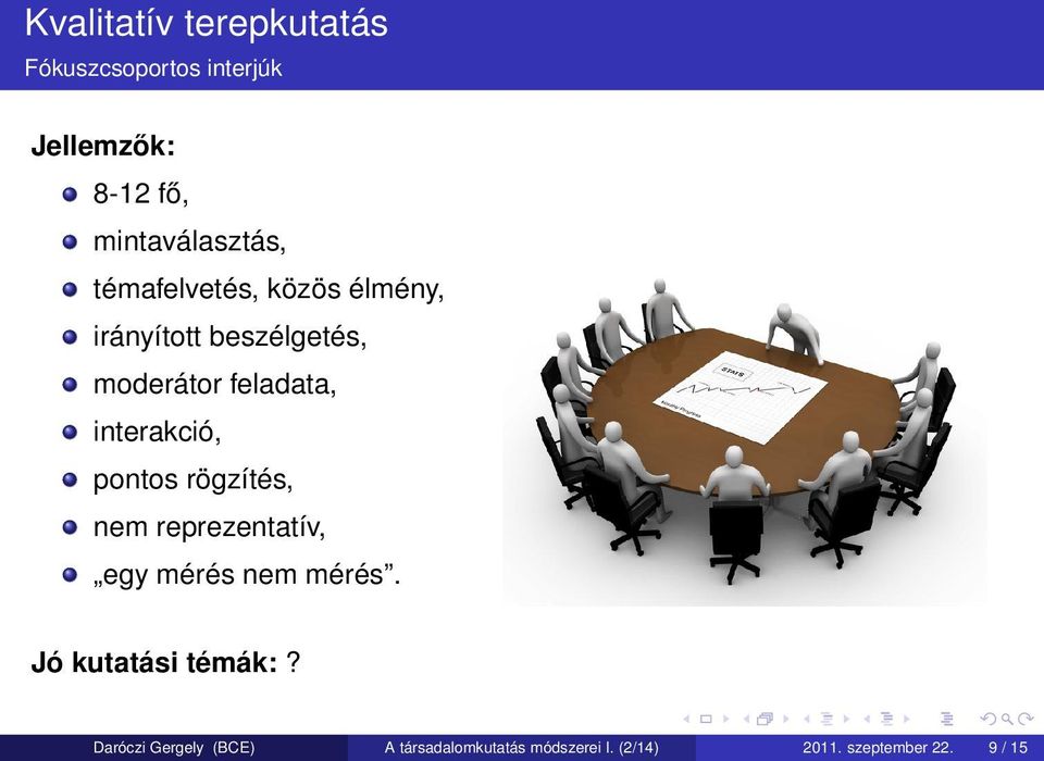 feladata, interakció, pontos rögzítés, nem reprezentatív, egy mérés nem mérés.