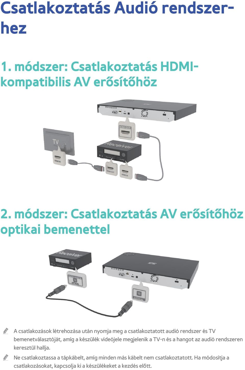 rendszer és TV bemenetválasztóját, amíg a készülék videójele megjelenik a TV-n és a hangot az audió rendszeren keresztül