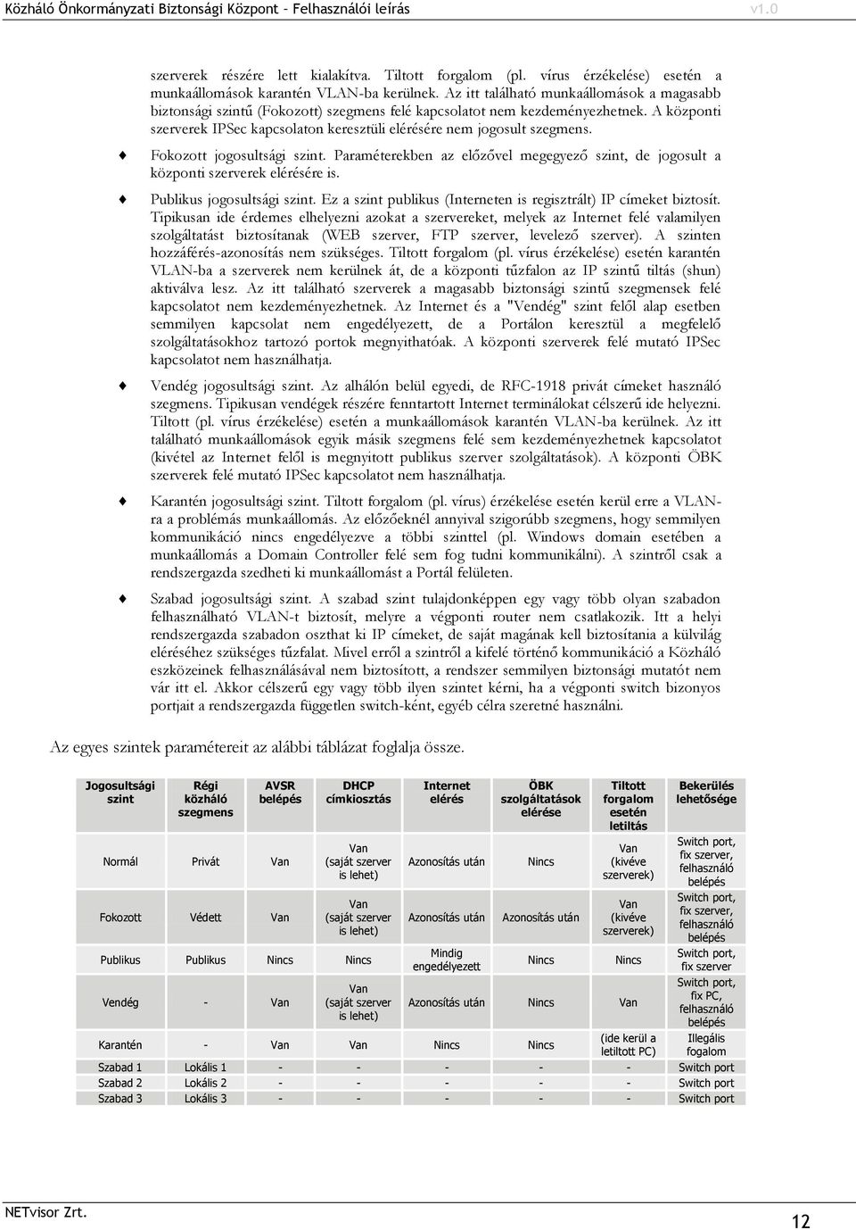 A központi szerverek IPSec kapcsolaton keresztüli elérésére nem jogosult szegmens. Fokozott jogosultsági szint.