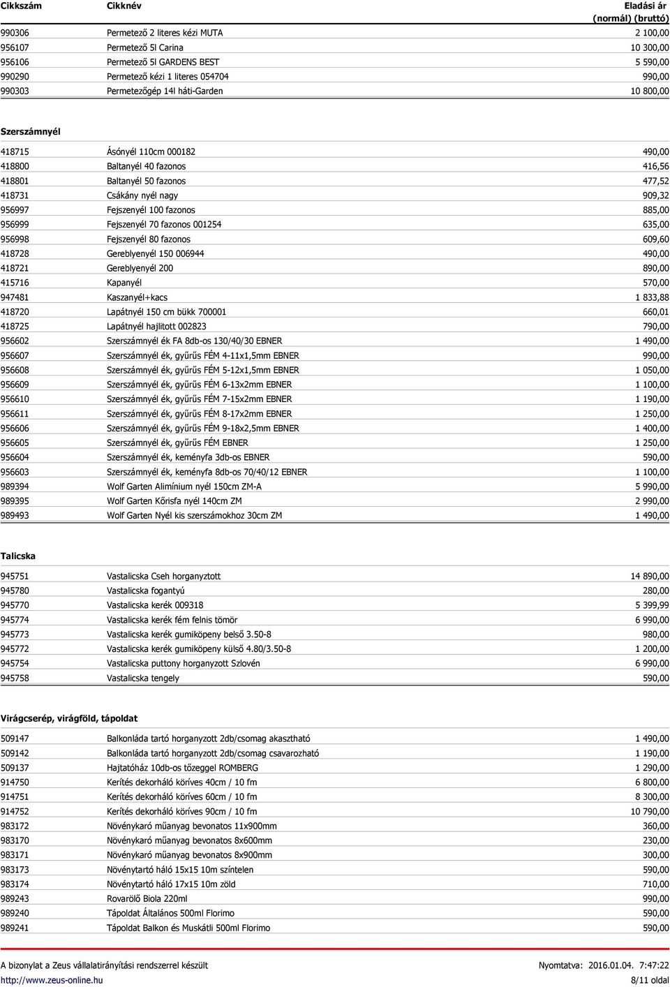 Ásónyél 110cm 000182 Baltanyél 40 fazonos Baltanyél 50 fazonos Csákány nyél nagy Fejszenyél 100 fazonos Fejszenyél 70 fazonos 001254 Fejszenyél 80 fazonos Gereblyenyél 150 006944 Gereblyenyél 200