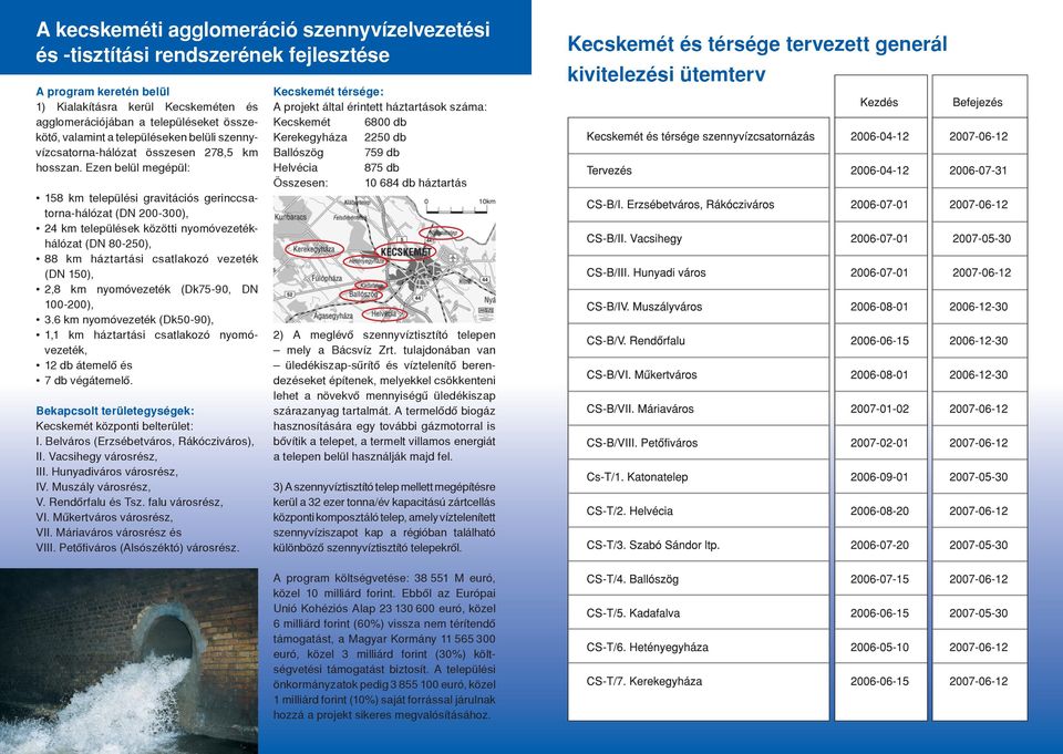 Ezen belül megépül: 158 km települési gravitációs gerinccsatorna-hálózat (DN 200-300), 24 km települések közötti nyomóvezetékhálózat (DN 80-250), 88 km háztartási csatlakozó vezeték (DN 150), 2,8 km