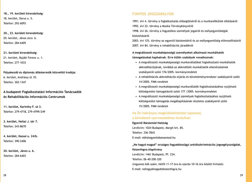Telefon: 302-1347 A budapesti Foglalkoztatási Információs Tanácsadók és Rehabilitációs Információs Centrumok 11. kerület, Karinthy F. út 3. Telefon: 279-4718, 279-4799/249 3. kerület, Heltai J. tér 7.